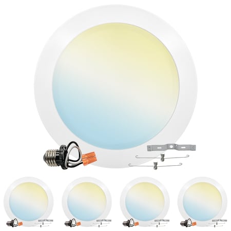 Luxrite 8 Inch LED Disk Light 5CCT 2700K-5000K 27W 2000LM Dimmable J-Box or 6 Can Install ETL Listed, 4PK LR23865-4PK